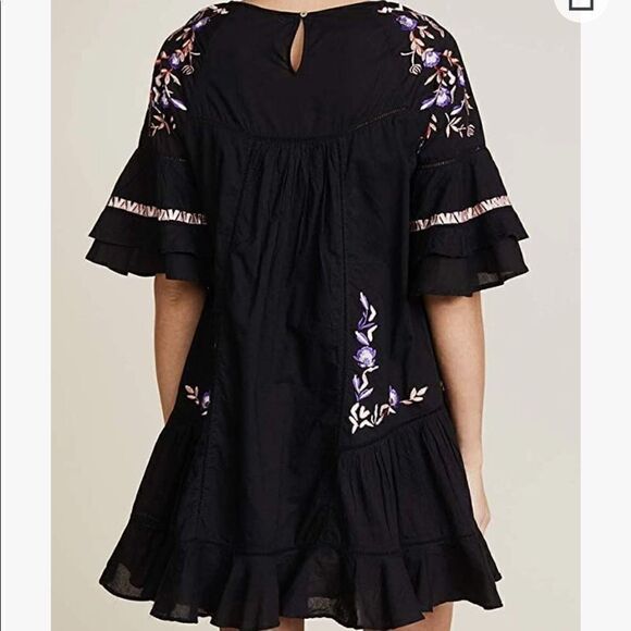 Free People Black Floral Embroidered Pavlo Mini Shift Dress XS 0 - Picture 7 of 13